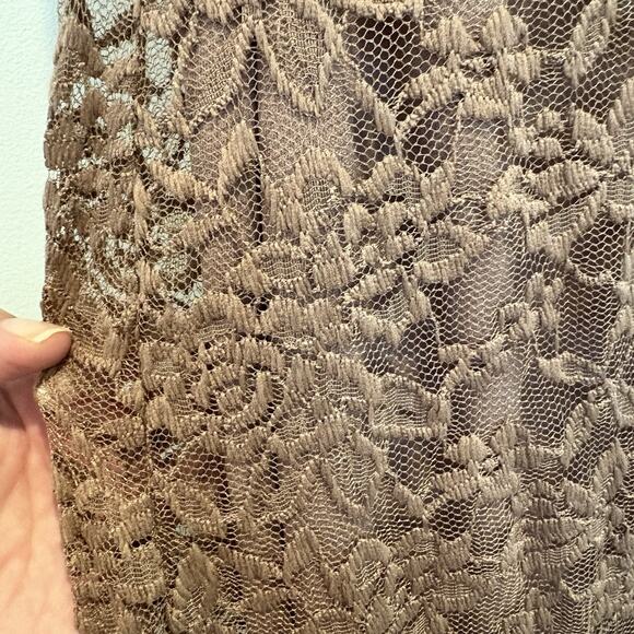 Bebe Dress Medium‎ Mocha Mousse Maxi Long Prom Lace Mesh Overlay Garden Fairy - Picture 11 of 16